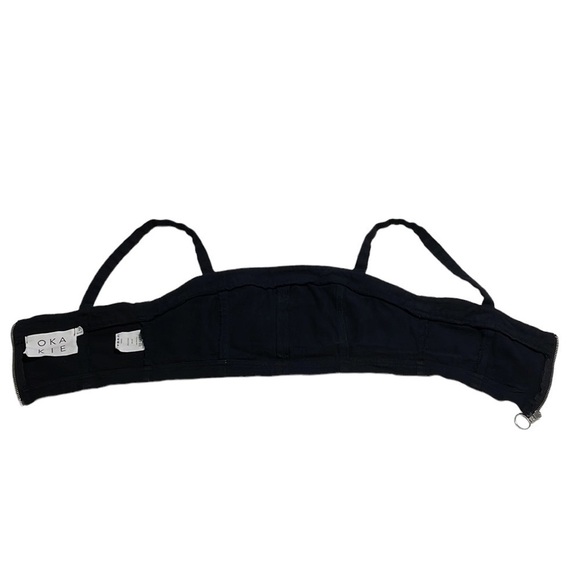 Oka Kie Black Denim Spaghetti Strap Crop Top With Zipper  - Size Medium - Picture 3 of 7